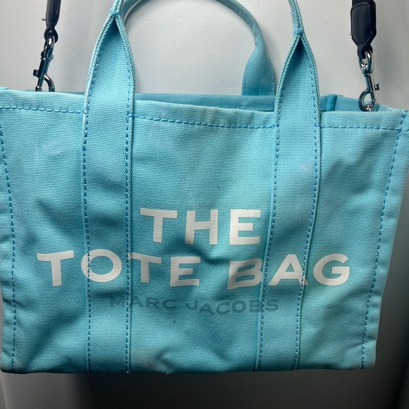 Marc Jacobs “The Tote Bag” Small Canvas Tote Blue Crossbody Bag Adjustable Strap - Picture 15 of 16